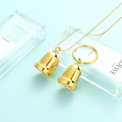 Eagle Love Cremation Keychain Bell Urn Necklaces for Ashes Keepsake Ash Pendant Memorial Urn Keychain Jewelry - color: Gold-2pcs