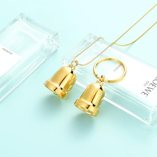Eagle Love Cremation Keychain Bell Urn Necklaces for Ashes Keepsake Ash Pendant Memorial Urn Keychain Jewelry - color: Gold-2pcs