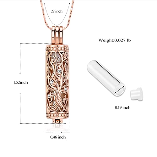 Imrsanl Cremation Jewelry Urn Necklace for Ashes Pendant with Hollow Glass Vial Cylinder Cremation Keepsake Memorial Lockets Ashes Holder for Women Men Pet - color: Tree of Life-Rose Gold