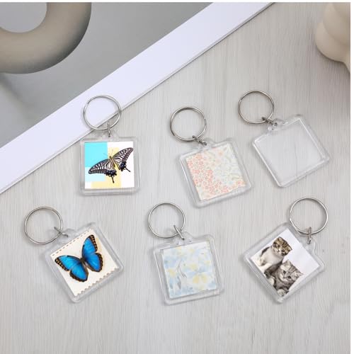 10PCS Acrylic Photo Keychain Blanks,Clear Blank Keychains Picture Frame Keychain Holder DIY Set for Bags Car Purses