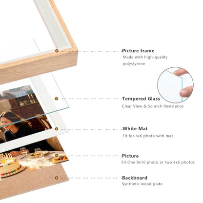 8x10 College Double Photo Frame with Tempered Glass, PS10-WGD6 - color: Wood Grain, size: 8X10 inch
