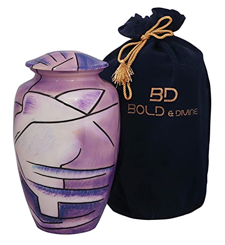 BOLD & DIVINE Hand Painted Purple Cremation Urn | Human Ashes Adult Memorial urn, Burial, Funeral Cremation Urns | 200 Cubic Inches Large/Adult Urn with Unique Velvet Bag - color: Hand Painted