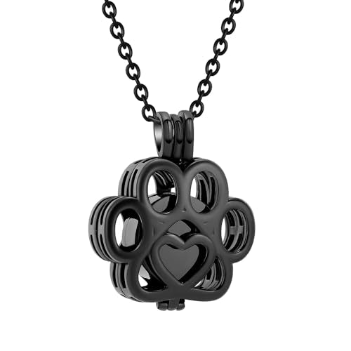 Pet Paw Urn Locket for Ashes Stainless Steel Cremation Jewelry for Dog/Cat Memorial Urn Necklace with Mini Casket Funeral Jewelry - color: Black-Black