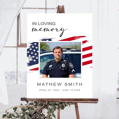 Personalized Veteran Memorial Poster, In Loving Memory Welcome Sign, Celebration Of Life Veteran, American Flag Funeral Welcome Sign, Military Funeral Poster Photo Sign #3 - color: Design 03