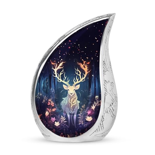 Deer Urn for Ashes Adult Male - Funeral Large Urns for Human Ashes Adult Male - Deer Cremation Urn - Tear Drop Urn for Man 10inch & 200 Cubic Inches - color: Forest Deer Theme Urn, size: Large