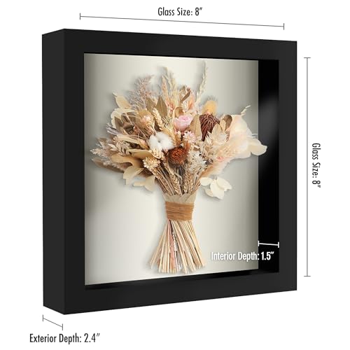 Americanflat 8x8 Shadow Box Frame with Shatter-Resistant Glass - Silhouette Collection - Small Shadow Box Display Case for Tabletop and Wall Display - Black with Soft Felt Back | Shatter-resistant glass, 1.5 inch interior depth, displays keepsakes, medals