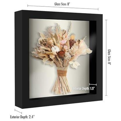 Americanflat 8x8 Shadow Box Frame with Shatter-Resistant Glass - Silhouette Collection - Small Shadow Box Display Case for Tabletop and Wall Display - Black with Soft Felt Back | Shatter-resistant glass, 1.5 inch interior depth, displays keepsakes, medals