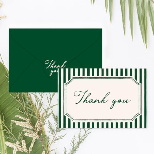 Whaline 24Pcs Dark Green Striped Thank You Cards Christmas Blank Note Cards with Envelopes Stickers Minimalist Stripe Greeting Card for Wedding Birthday Winter New Year, 4 x 6 Inch - color: Christmas Green