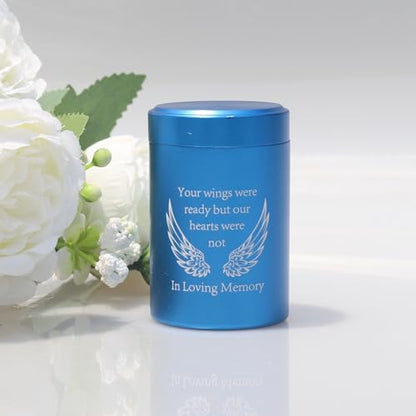 2.7 inch Small Urns for Ashes - Set of 4, Aluminium Mini Urns, Cremation Urns for Human Ashes, Ashes Holder, Small Keepsake urns-in Loving Memory, Blue - size: Wing-Blue