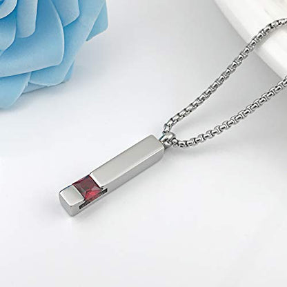 YOUFENG Urn Necklaces for Ashes Birthstone Cube Urns for Human Ashes Memorial Cremation Urn Locket Keepsake Ashes Jewelry - style: Silver - July