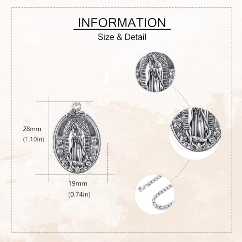 YAFEINI Virgen De Guadalupe Necklace 925 Sterling Silver Mother Mary Necklace Virgencita Jewelry Thanksgiving Day Gifts for Women - style: Silver Oxide