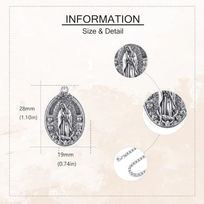 YAFEINI Virgen De Guadalupe Necklace 925 Sterling Silver Mother Mary Necklace Virgencita Jewelry Thanksgiving Day Gifts for Women - style: Silver Oxide