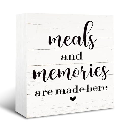 Kitchen Decor, Dining Room Decors, Wooden Box Sign Decorative, Warm Home Decor, Table Shelf Decoration, Housewarming Gift, Meals and Memories are Made Here Sign, 5×5×1.2inches - color: Home12