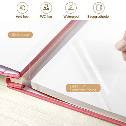 potricher Self Adhesive Photo Album 40 Pages, Linen cover, Pink | Photo Album Self Adhesive 4x6 5x7 8x10 Pictures, Linen Cover DIY Scrapbook Albums for Family, Wedding, Baby, Anniversary - color: Pink, size: 11x10.6 Inches 40 Pages