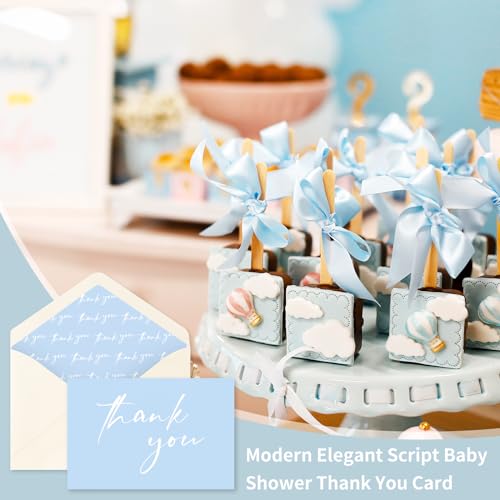 AZAZA Baby Shower Thank You Cards Boy Thank You Cards with Envelopes, 4x6 Baby Thank You Cards for Baby Gift Sets, 50 Blue Thank You Cards Wedding Bridal Shower Thank You Notes (Baby Blue) - color: baby blue thankyou, size: 50pcs