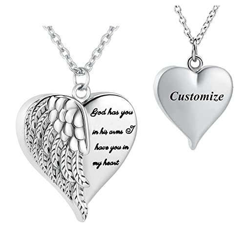 Angel Wing Heart Urn Necklace for Ashes Keepsake Pendant Memorial Locket Ash Holder Cremation Jewelry for Men Women - color: Customize