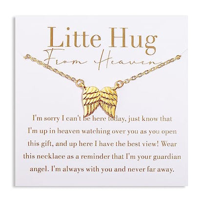 GINAZL Angel Wings Memorial Necklace Sympathy Gifts for Loss of Loved One Bereavement Gift Memorial Gifts for Loss of Dad Mom - style: Little Hug