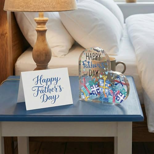 Smile Heart-Shaped Acrylic Tabletop Decor Happy Father's Day Box Design Desktop Plaque Indoor Home & Office Decor for Dad - style: Father's Day