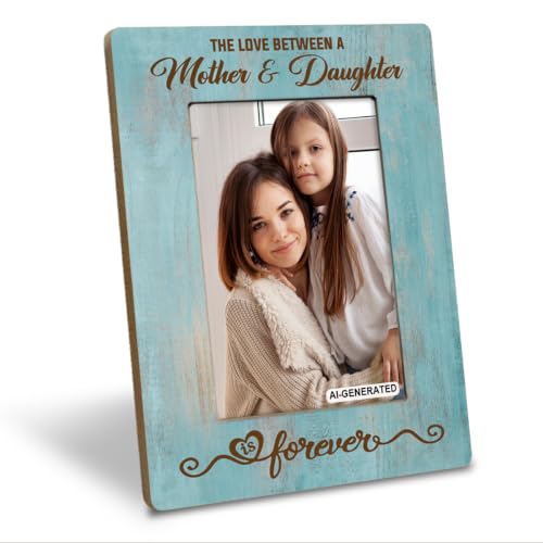 Mother Daughter Photo Frame Gift, Beautiful Mom Birthday Gifts, Christmas Gifts, The Love Between A Mother & Daughter is Forever Photo Frames, Farmhouse Wooden Picture Frame Gift B1 - color: BlueA