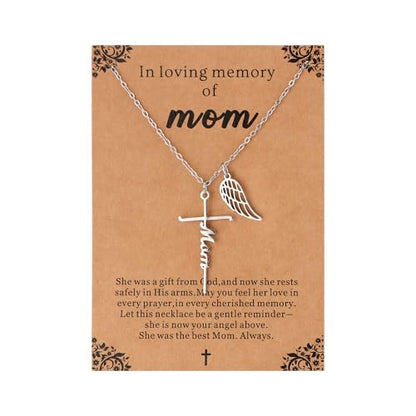 Lcherry Cremation Cross Necklace for Women - Angel Wing Faith Cross Necklace Memorial Gifts Religious Jewelry for Women - style: Mom
