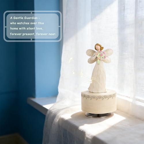 Angel with Flowers Resin Music Box, Hand-Wind Rotating Angel Figurines Musical Gift for Women, Mothers, Daughters - Perfect for Christmas, Birthday, Mother's Day & Anniversaries - color: Angel Bouquet