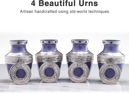 BOLD & DIVINE Small Silver Linings Purple Keepsake Urns for Human Ashes Handcrafted Mini Urn Set of 4 with Box and Velvet Bags Aluminum - size: Silver Linings Purple Mini Urns Set of 4