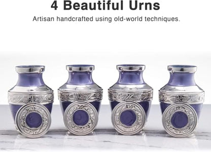 BOLD & DIVINE Small Silver Linings Purple Keepsake Urns for Human Ashes Handcrafted Mini Urn Set of 4 with Box and Velvet Bags Aluminum - size: Silver Linings Purple Mini Urns Set of 4