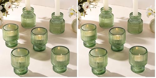 DARJEN 6 Pcs Green Candlestick Holders - Glass Taper Candle Holders Tealight Votive Candle Holders for Table Centerpieces, Wedding, Dinner Party, Home, Gifts (Pack of 2) - color: Green, size: 6Pcs (Pack of 2)