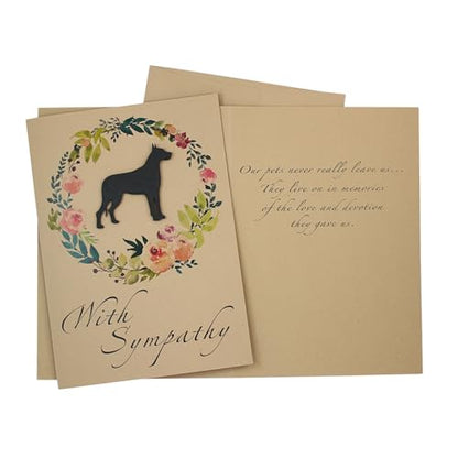 Great Dane Floral Wreath Sympathy Card | Handmade 5x7 Pet Condolences Greeting | Dog Silhouette Kraft Brown Base Card - color: Kraft Brown, style: Great Dane