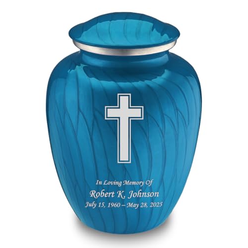 Embrace Cross Urns for Human Ashes, Cremation Urns for Adult Ashes Men & Women, Cremation Urn for Home, 200 cu. in. Custom Single or Double-Sided Engraving (Pearl Racing Blue) - color: Pearl Racing Blue