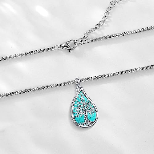 Urn Necklace for Ashes for Women/Men 925 Sterling Silver Cremation Jewelry w/Funnel Filler Memorial Jewelry Gifts - color: A-Tree of Life 3 (Turquoise), style: Non - Customized