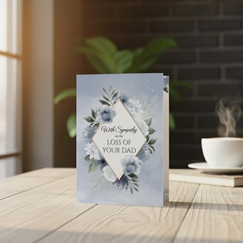 Sympathy Card for Loss of Dad Blue Floral Design with Printed Verse