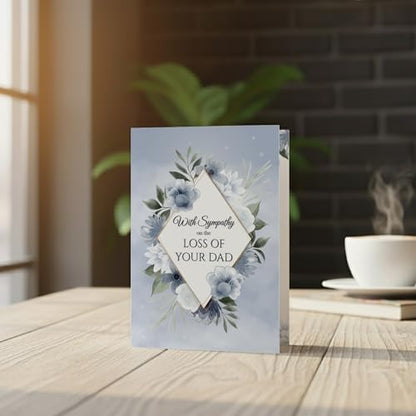 Sympathy Card for Loss of Dad Blue Floral Design with Printed Verse
