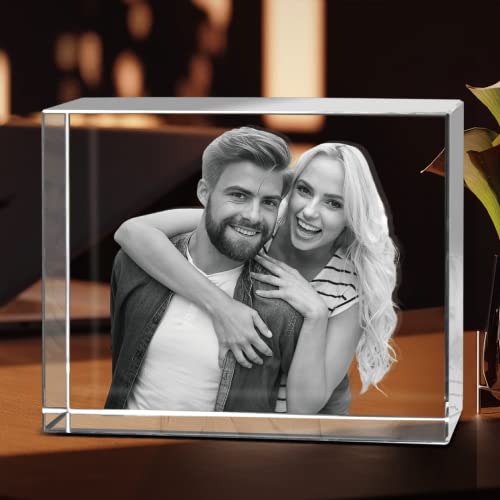 HAN'S LASER 3D Crystal Photo, Personalized Gift with Your Own Photo, Unique Father’s Day, Marriage, Memorial Present-Medium Portrait - size: Medium Portrait