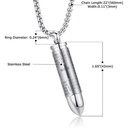 Mens Urn Necklace For Ashes Bullet Shape Cross Cremation Urn Jewelry - color: Silver Tone
