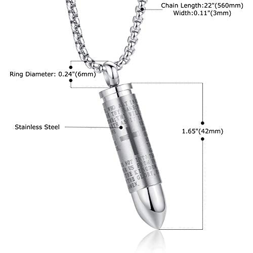 Mens Urn Necklace For Ashes Bullet Shape Cross Cremation Urn Jewelry - color: Silver Tone