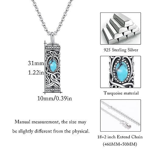 Urn Necklace for Ashes Cremation Jewelry 925 Sterling Silver Ashes Pendant Necklace Memorial Jewelry Gifts for Women Men Girls Boys - style: Tree of life-L-December-Turquoise