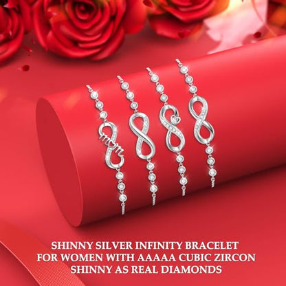 J.Fée Infinity Heart Bracelets for Women with 5A Cubic Zirconia, 925 Silver Bracelets for Women Adjustable Womens Bracelet Jewelry for Wife Girlfriend Her - color: Infinity Mom