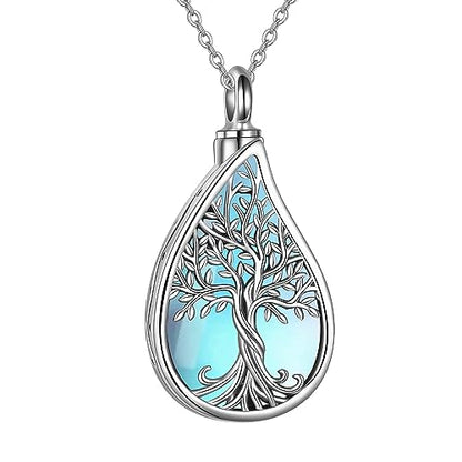 URONE Urn Necklaces for Ashes 925 Sterling Silver Abalone Shell Tree of Life Cremation Jewelry for Ashes Memory Jewelry for Women Men - style: moonstone tree