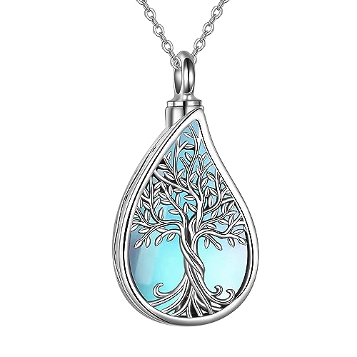 URONE Urn Necklaces for Ashes 925 Sterling Silver Abalone Shell Tree of Life Cremation Jewelry for Ashes Memory Jewelry for Women Men - style: moonstone tree