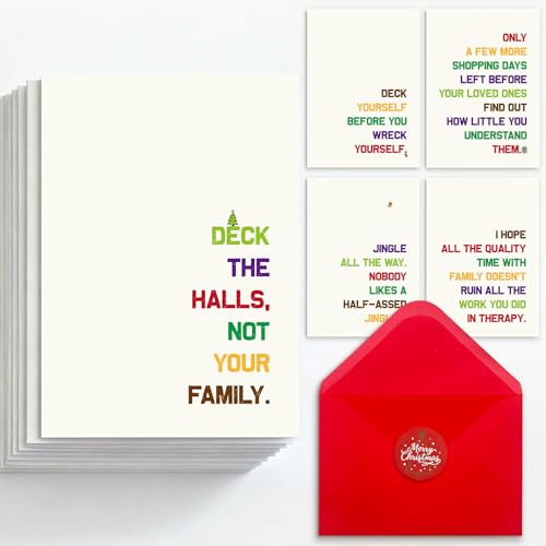 Hqulpr 25 Pack 350GSM | 8 Different Minimalist Designs | 4x5.6 Inch Christmas Cards with Envelopes, Funny Christmas Cards for Husband & Dad & Sister & Brother & Mom & Son & Daughter - color: S2- Merry Christmas