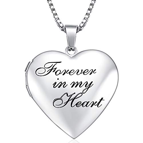 GOKING Love Heart Memory Locket Necklace Holds Pictures for Women | Initial Alphabet A-Z Letter, Memorial Saying Photo Pendant Jewelry, Gifts for Grandma Mom Grandpa Niece Sister Aunite Mother - color: Silver (ForeverinMyHeart)