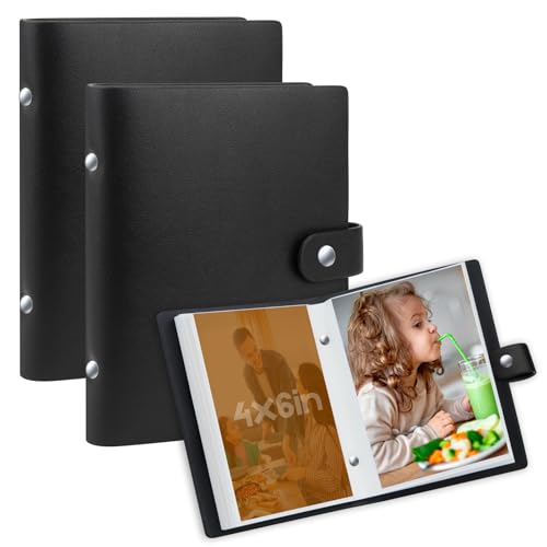 Ruibytree 2 Pack Small Photo Albums 4x6 Pictures, 104 Photos Total, Black | Compact Design, PU Leather Cover, Acid-Free Pages, Top-Loading, Mini Photo Book 4x6 for Kids, Wedding, Anniversary & Travel - color: Black