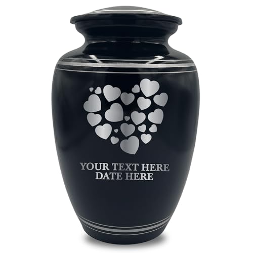 Custom Extra Large Human Cremation Urn Traditional Style Metal Urn For Ashes and Remains- Heart Illustration - Polished Silver Rim - color: Heart Illustration, size: Polished Silver Rim