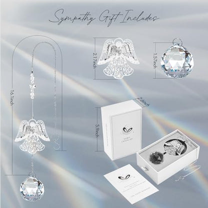 Sympathy Gifts for Loss of Loved One, Angel Design Memorial Suncathcer | Bereavement Gifts Crysal Ornament for Loss of Mom Dad Pet, Grief Gifts for Women, Miscarriage Gift for Mothers with Card - style: Vivid Angel