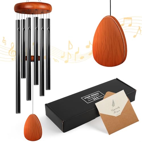 Wind Chimes for Outside, Fathers Day Dad Gifts for Men & Gifts for Women, Mom, Grandma, Deep Tone Soothing Melodic Chimes, Memorial & Sympathy Wind Chimes, Suitable for Garden, Porch & Patio Decor - color: Black