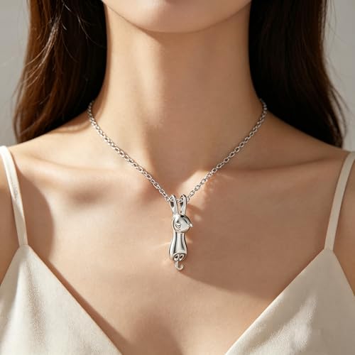 Black Cat Animal Urn Necklace for Ashes Keepsake Memorial Cremation Pendant Jewelry - style: Silver Cat