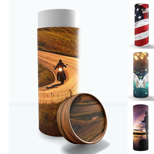 Motorcycle Men's Scattering Tubes for Human Ashes TSA Approved Scattering Urn and Eco-Friendly Biodegradable Urns for Human Ashes & Biodegradable Urn for Burial at Sea - color: Highway to Heaven, size: Large 12"x5"