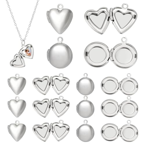 UNICRAFTALE Stainless Steel Memory Locket Pendants Heart Floating Locket Pendants Flat Round Living Memory Pendant Photo Frame Lockets Pendant for DIY Necklaces Jewelry Making - style: Round & Heart