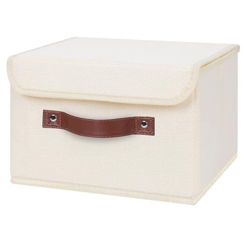 ANMINY Fabric Storage Box Bins with Lids, Beige, 10"x8"x7" - color: Beige, size: Small (Pack of 1)
